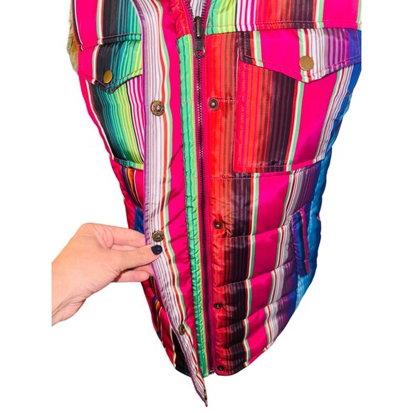 Judith March Rainbow Striped Puffer Vest Faux Fur Hood S Outdoor Street Style - Picture 14 of 15